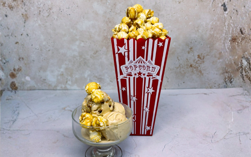 Salted caramel popcorn gelato