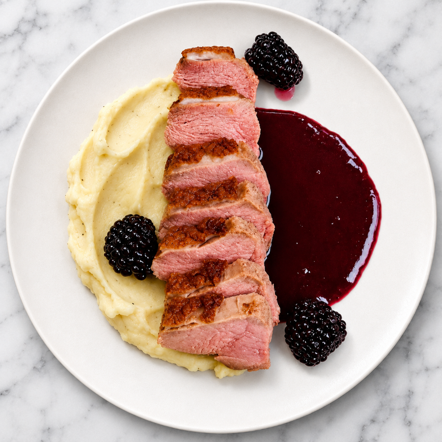 Duck with a maple and blackberry sauce