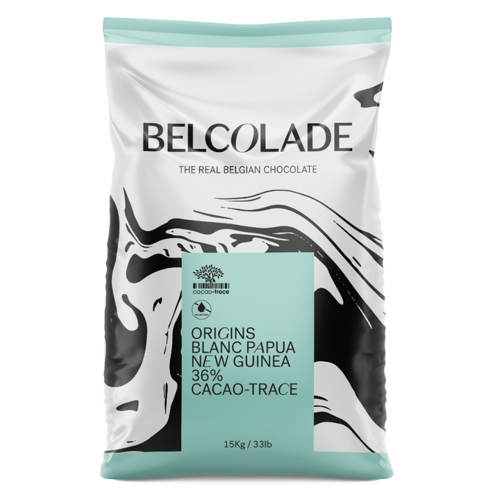 Belcolade Origins Papua-New Guinea cacao-trace white chocolate buttons (36%)  - 5kg & 15kg