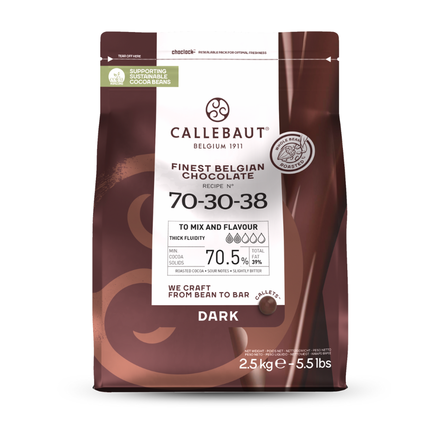 Callebaut recipe 70-30-38 dark chocolate (70.5%) buttons - 2.5kg and 10kg