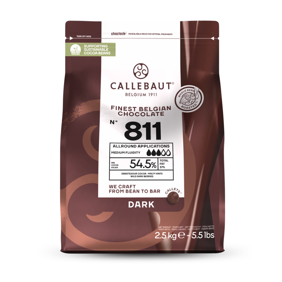 Callebaut recipe 811 dark chocolate (54.5%) buttons - 2.5kg and 10kg