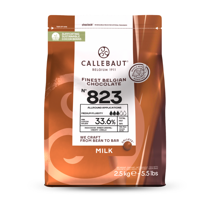 Callebaut recipe 823 milk chocolate (33.6%) buttons - 2.5kg and 10kg