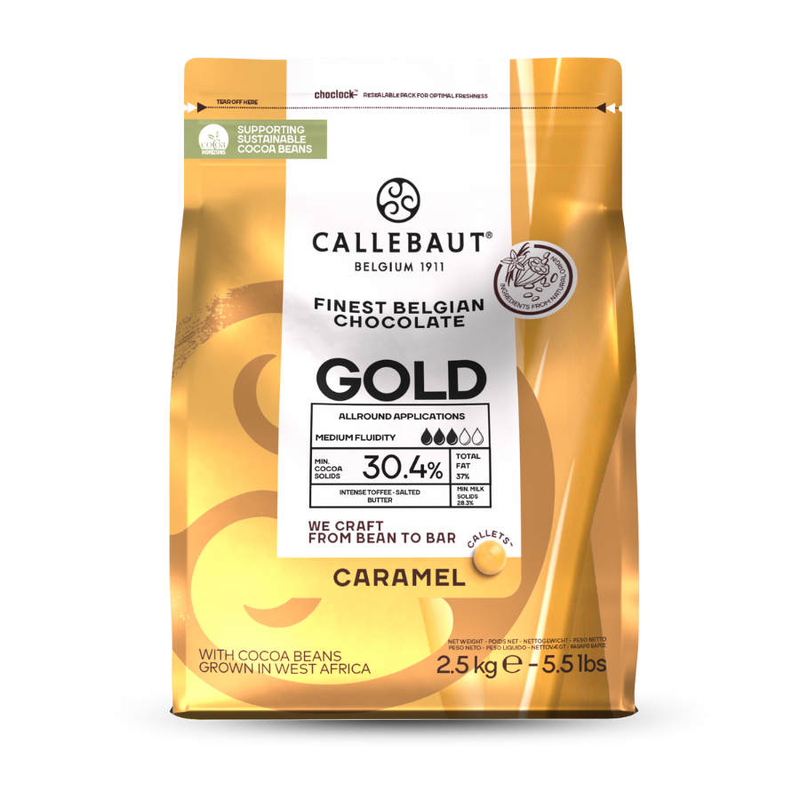 Callebaut gold caramel flavoured white chocolate buttons - 2.5kg