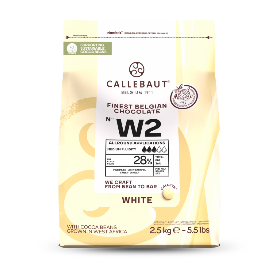 Callebaut w2 white chocolate (29.5%) buttons - 2.5kg and 10kg