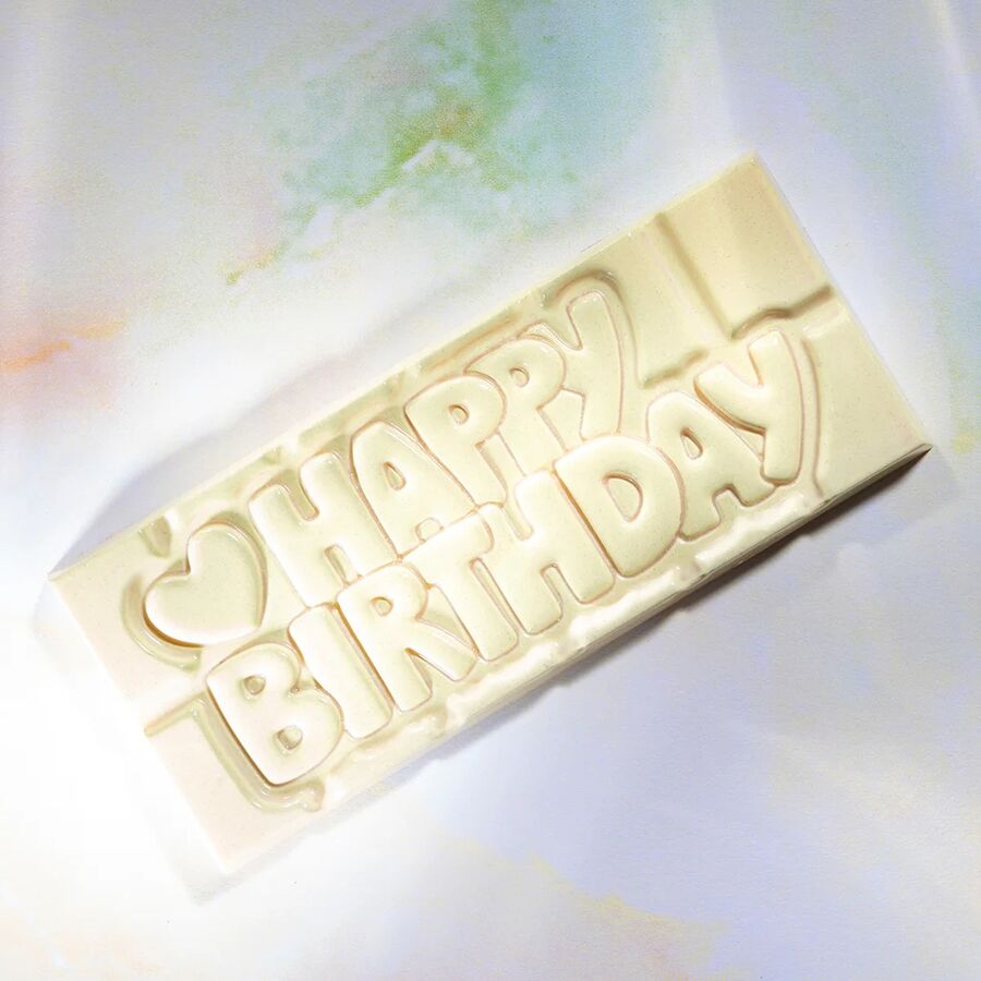 Chocolate World 4-cavity 45g Happy Birthday tablet chocolate mould - 118 x 50mm