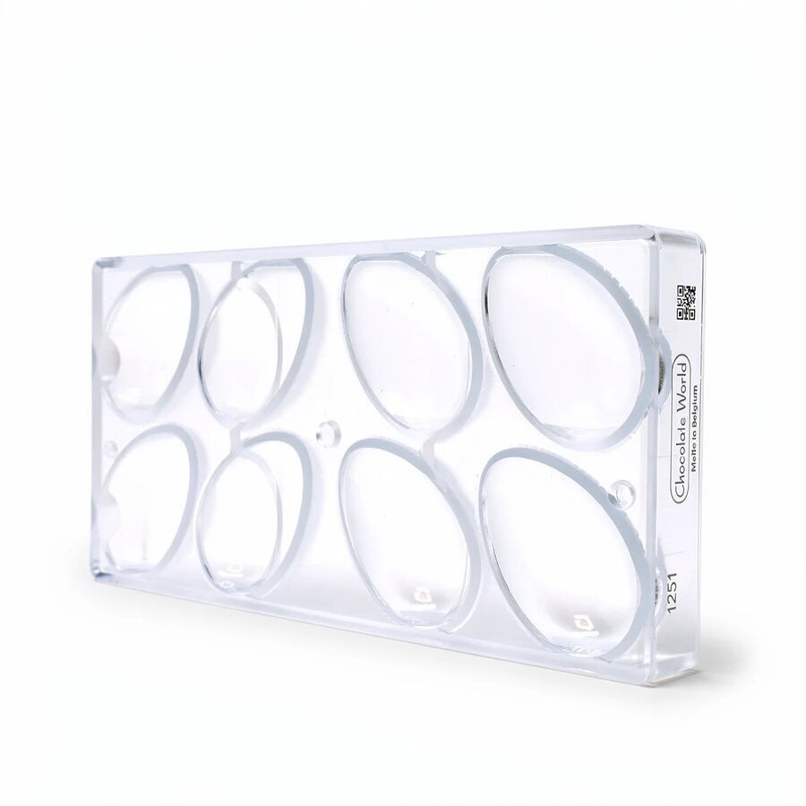 Chocolate World 8-cavity 54g smooth egg chocolate mould - 70 x 47mm