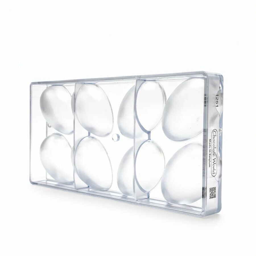 Chocolate World 8-cavity 54g smooth egg chocolate mould - 70 x 47mm