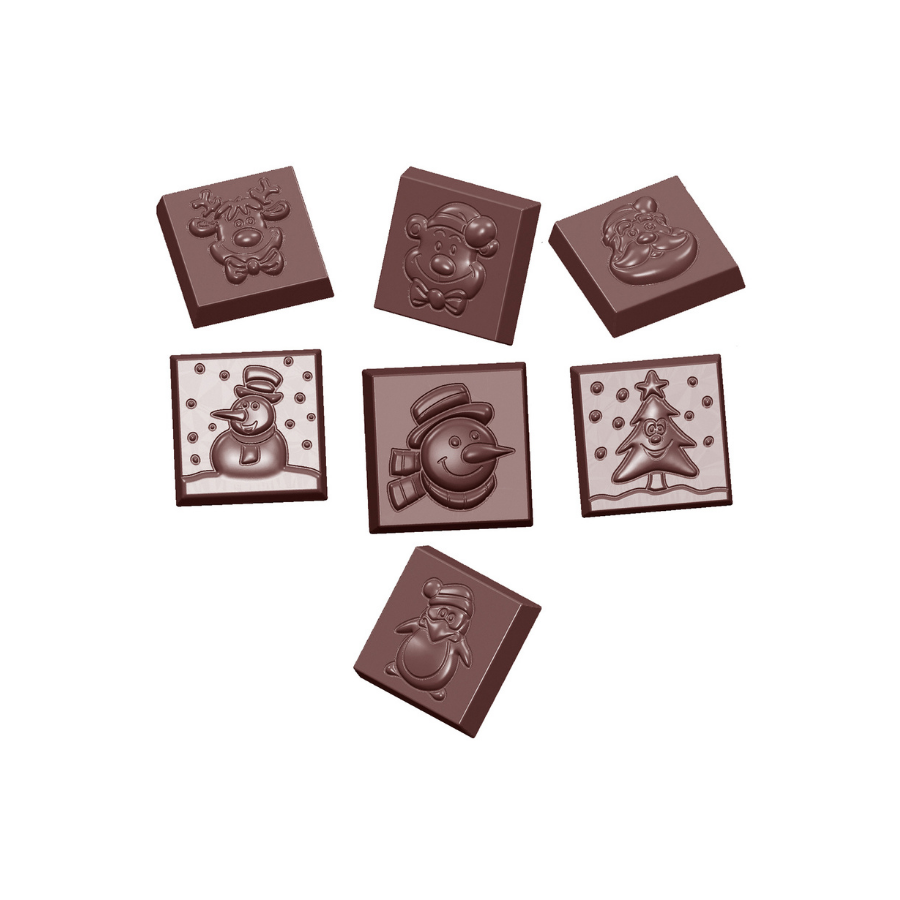 Chocolate World 21-cavity 9g Christmas caraque chocolate mould - 7 figures - 31 x 31mm