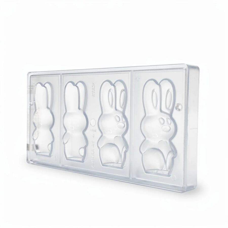 Chocolate World 4-cavity 2 x 49g modern rabbit chocolate mould - 45.5 x 99.5mm