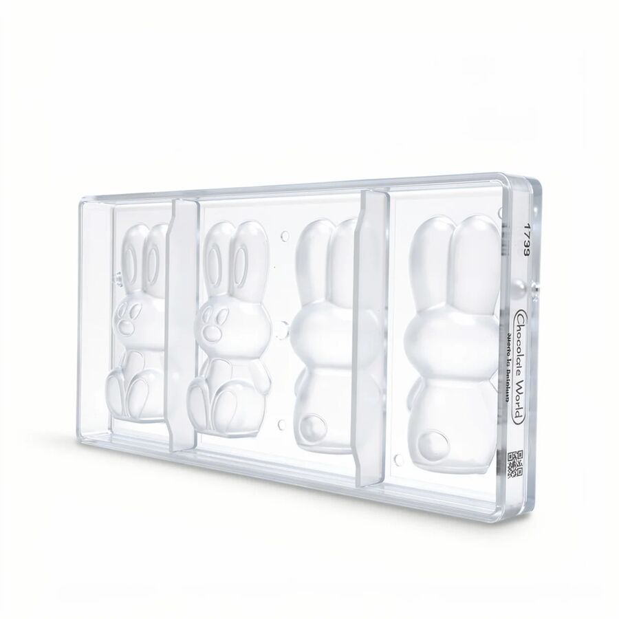 Chocolate World 4-cavity 2 x 49g modern rabbit chocolate mould - 45.5 x 99.5mm