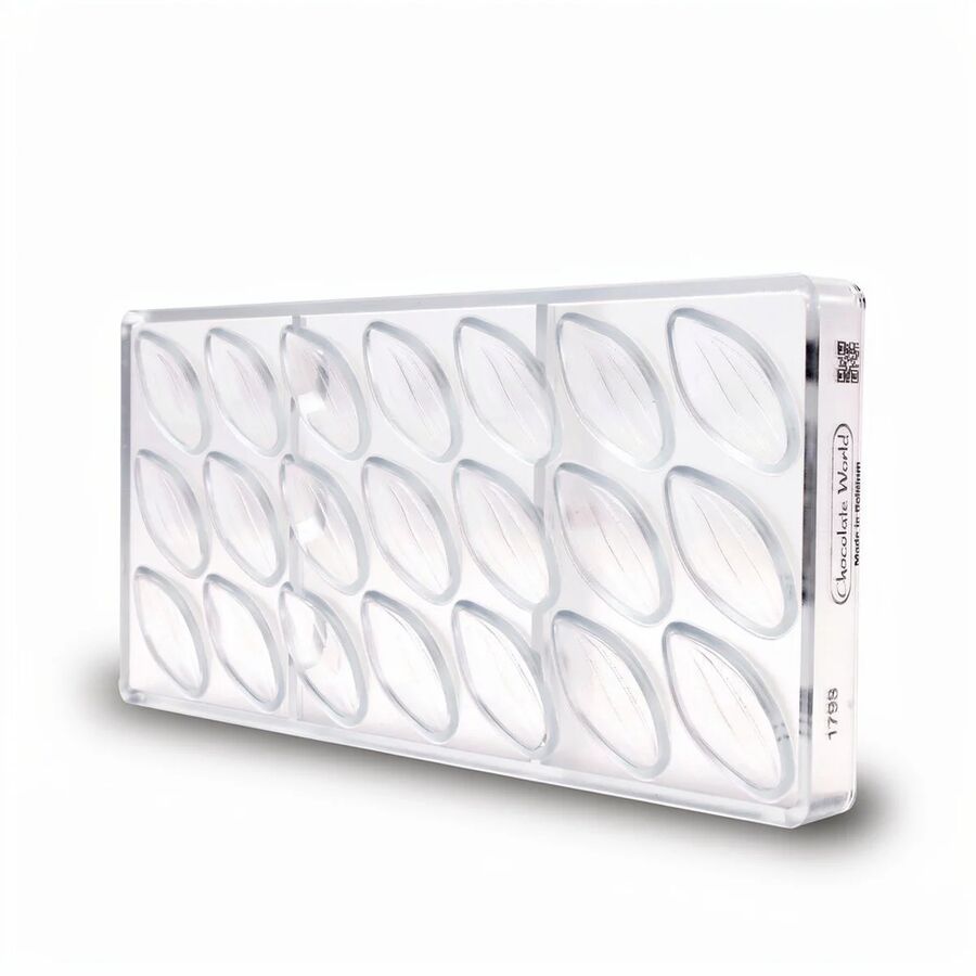 Chocolate World 21-cavity 9g cocoa bean chocolate mould with 6 lines 48 x 21mm