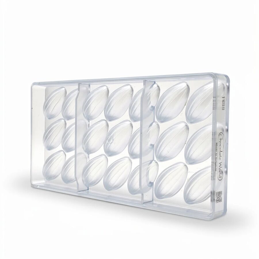 Chocolate World 21-cavity 9g cocoa bean chocolate mould with 6 lines 48 x 21mm