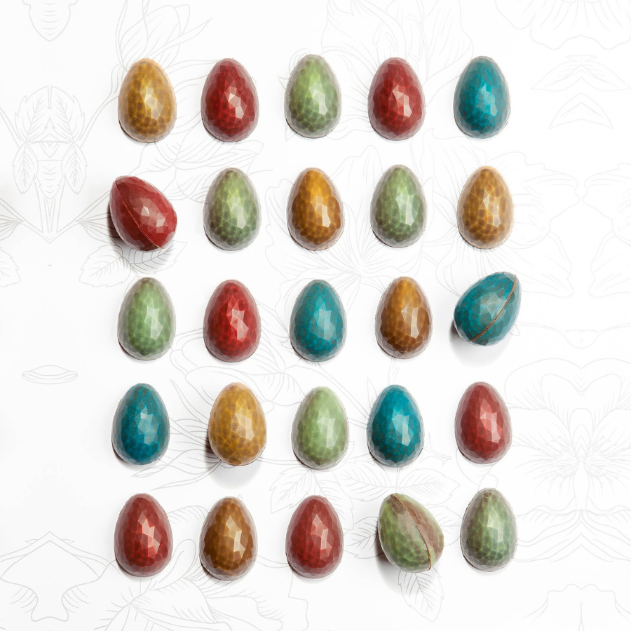 Chocolate World 24-cavity 2 x 5.5g faceted egg chocolate mould - 33 x 23mm