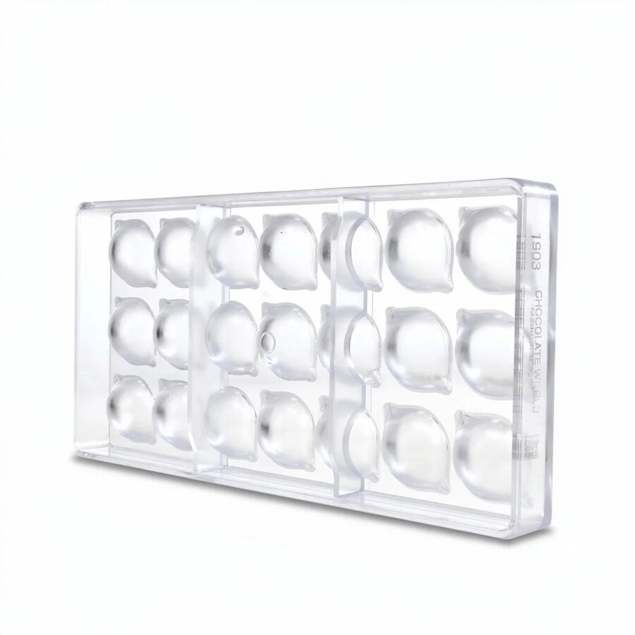 Chocolate World 21-cavity 7.5g praline curve chocolate mould by Frank Haasnoot 45.5 x 28mm