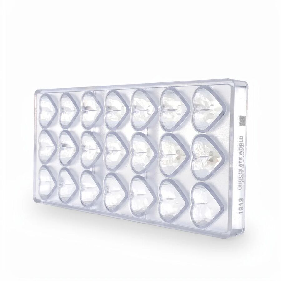 Chocolate World 21-cavity 13g faceted heart chocolate mould - 36 x 29.5mm