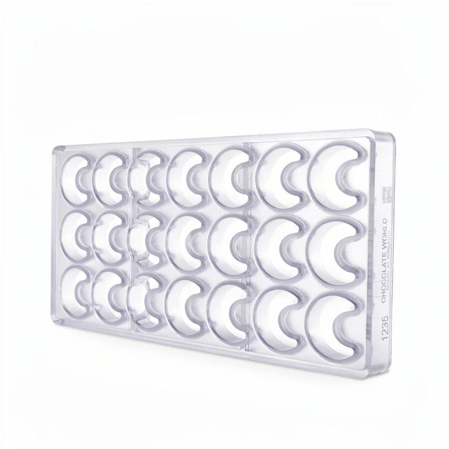 Chocolate World 21-cavity 11g faceted half moon chocolate mould - 35 x 31mm