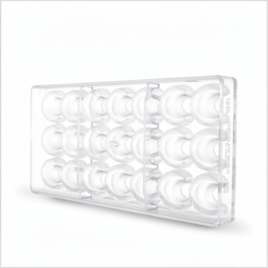 Chocolate World 21-cavity 11g faceted half moon chocolate mould - 35 x 31mm