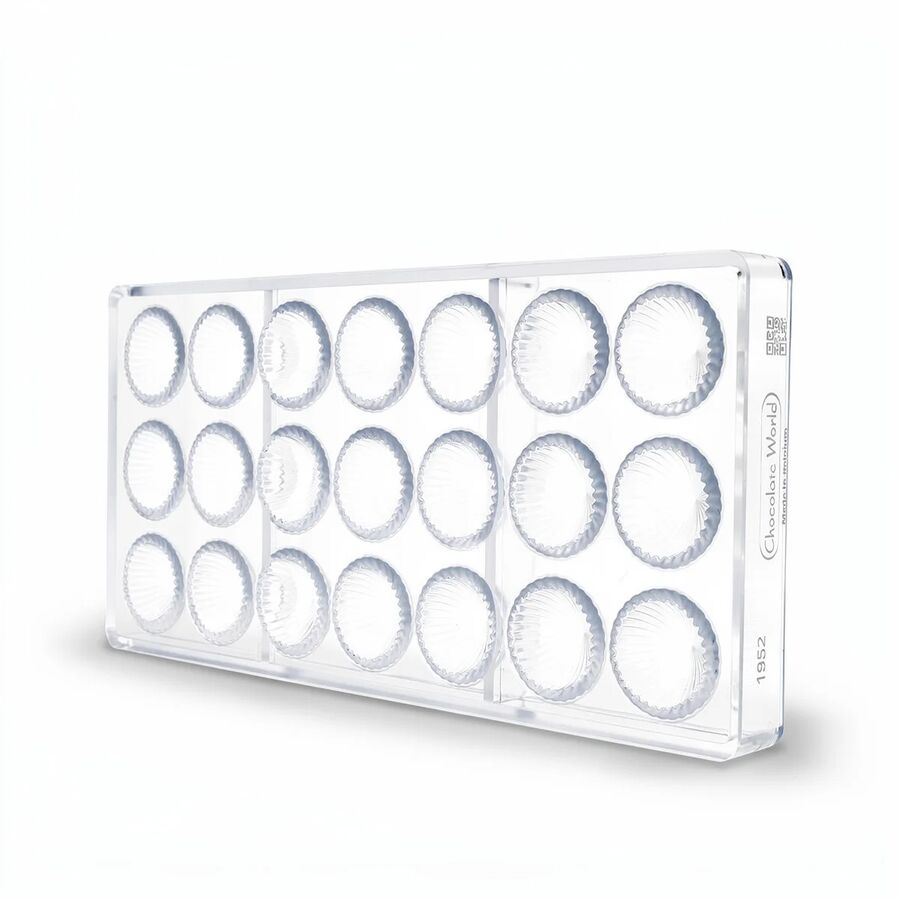 Chocolate World 21-cavity 8g pleated half sphere chocolate mould - 30.5 x 30.5mm