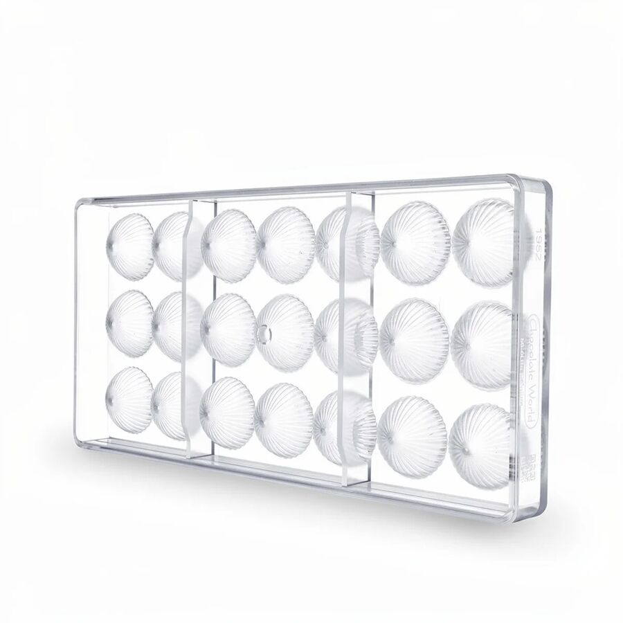 Chocolate World 21-cavity 8g pleated half sphere chocolate mould - 30.5 x 30.5mm
