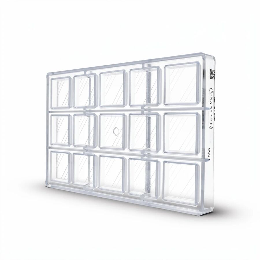 Chocolate World 15-cavity 19g square chocolate mould with lines - 41 x 41mm
