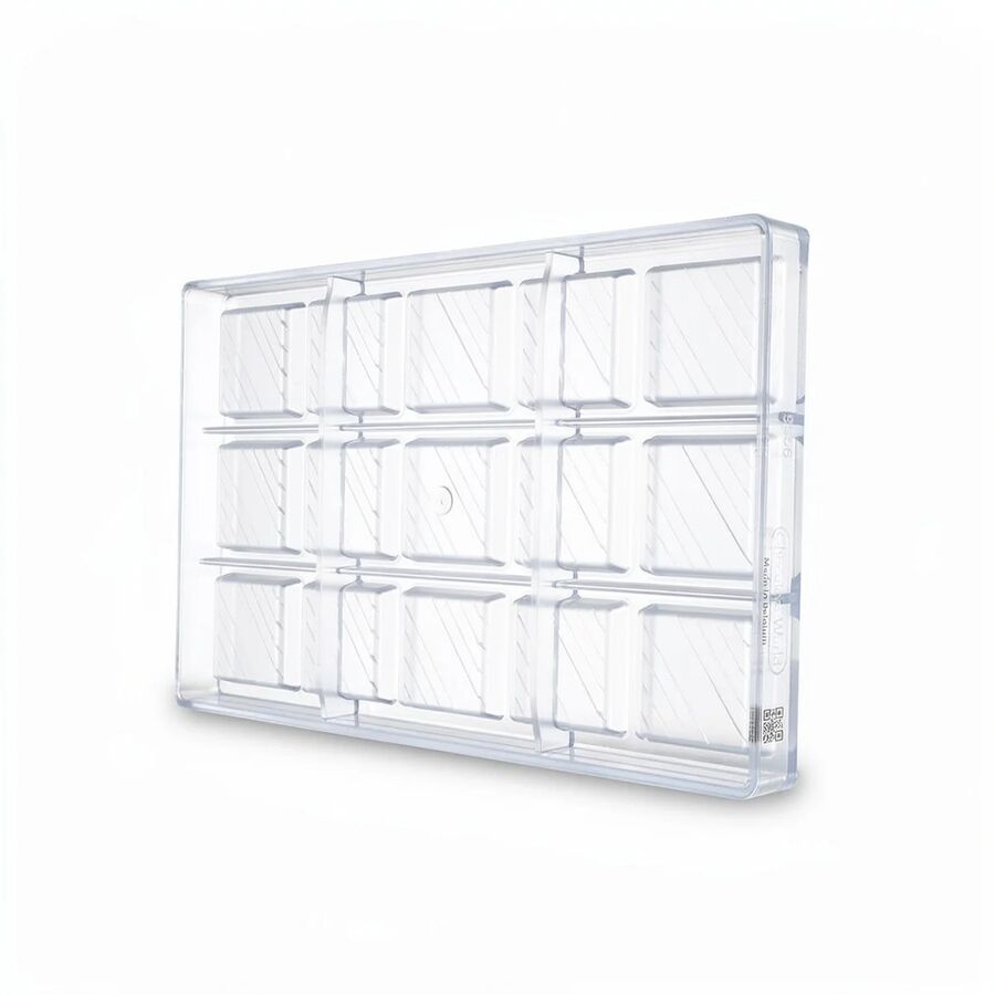 Chocolate World 15-cavity 19g square chocolate mould with lines - 41 x 41mm