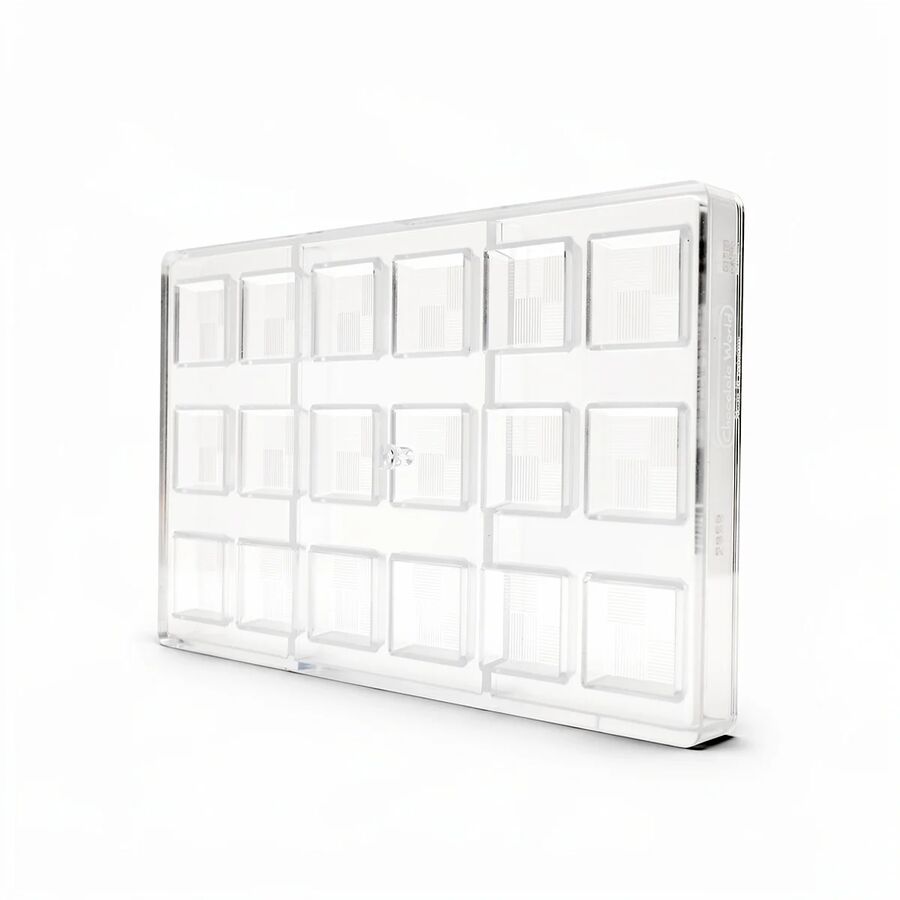 Chocolate World 18-cavity 13g square chocolate mould with lines - 33 x 33mm