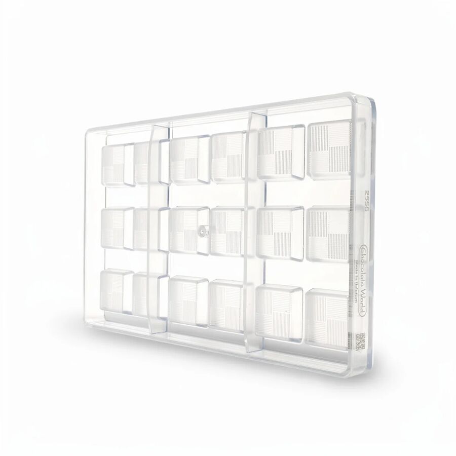 Chocolate World 18-cavity 13g square chocolate mould with lines - 33 x 33mm