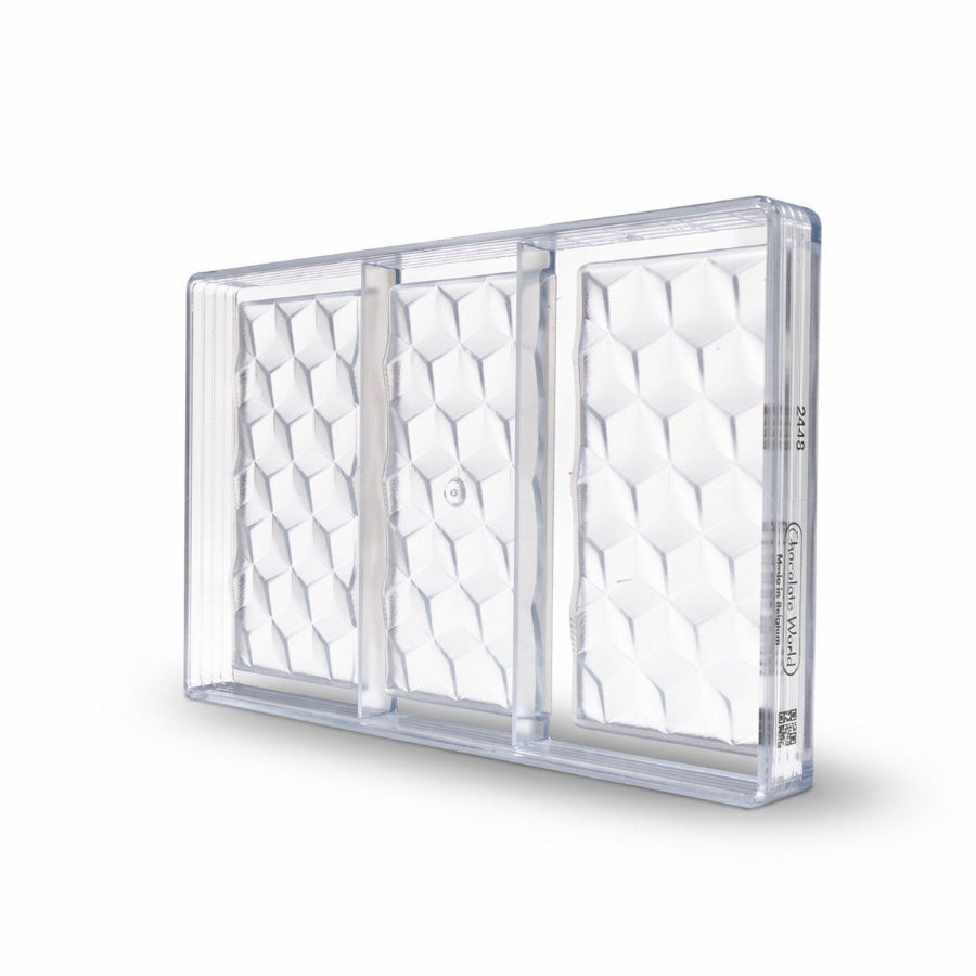 Chocolate World 3-cavity 80g faceted tablet chocolate mould - 148 x 74mm