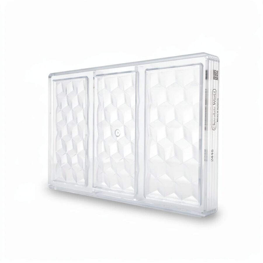 Chocolate World 3-cavity 80g faceted tablet chocolate mould - 148 x 74mm