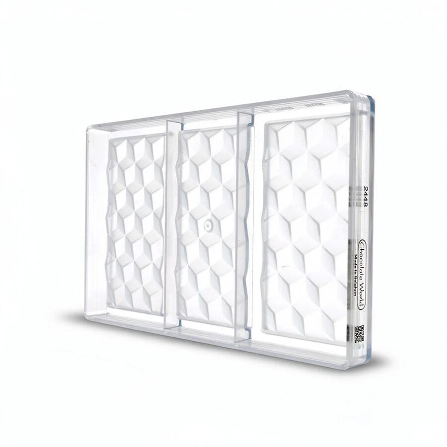 Chocolate World 3-cavity 80g faceted tablet chocolate mould - 148 x 74mm