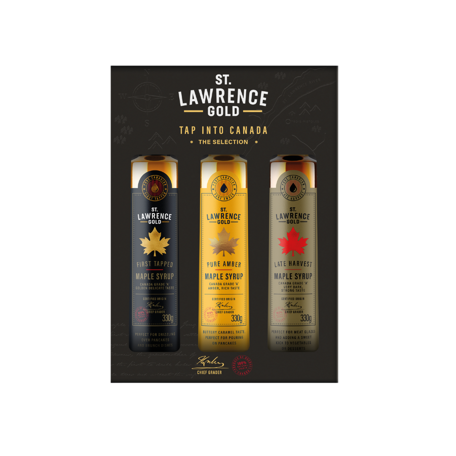 St Lawrence Gold gift box first tapped amber late harvest maple syrup - 330g x 3