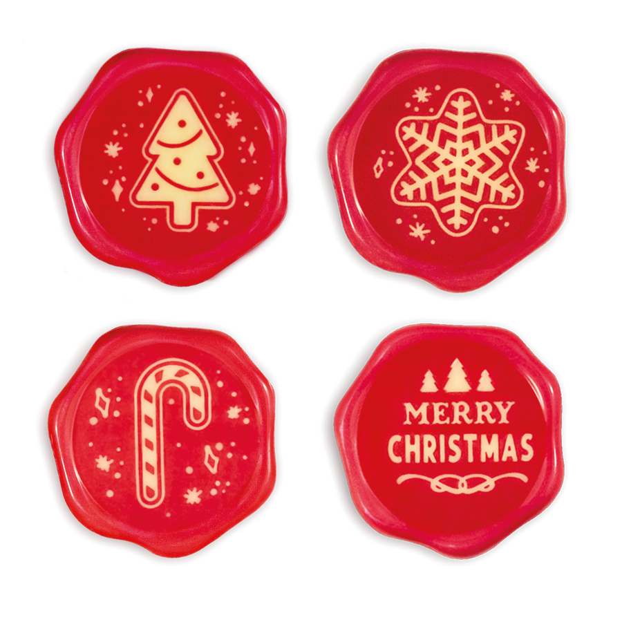 Hillbo Christmas stamp seals white chocolate decor - 96 pieces