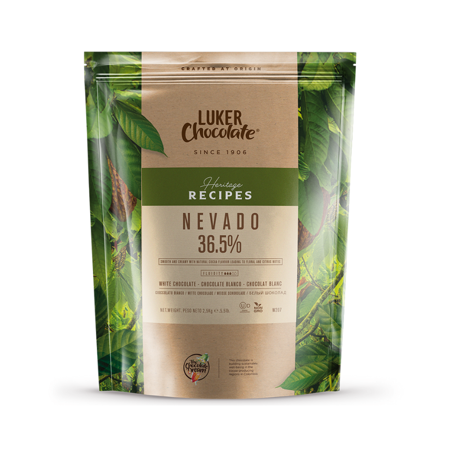 Luker chocolate nevado white chocolate (36.5%) buttons - 2.5kg and 20kg