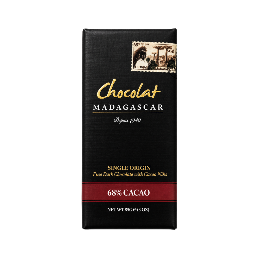 Chocolat madagascar madagascan dark chocolate (68%) retail bars with cocoa nibs - 10 x 85g