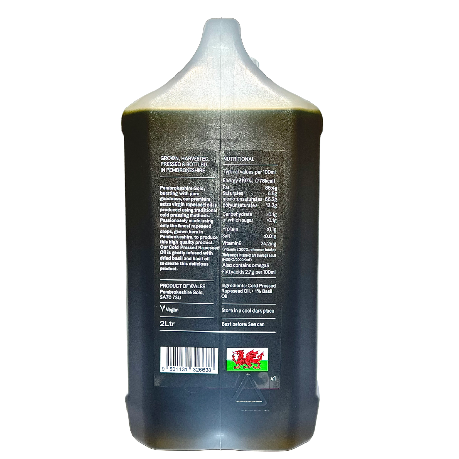 Pembrokeshire gold basil infused rapeseed oil - 2 litres