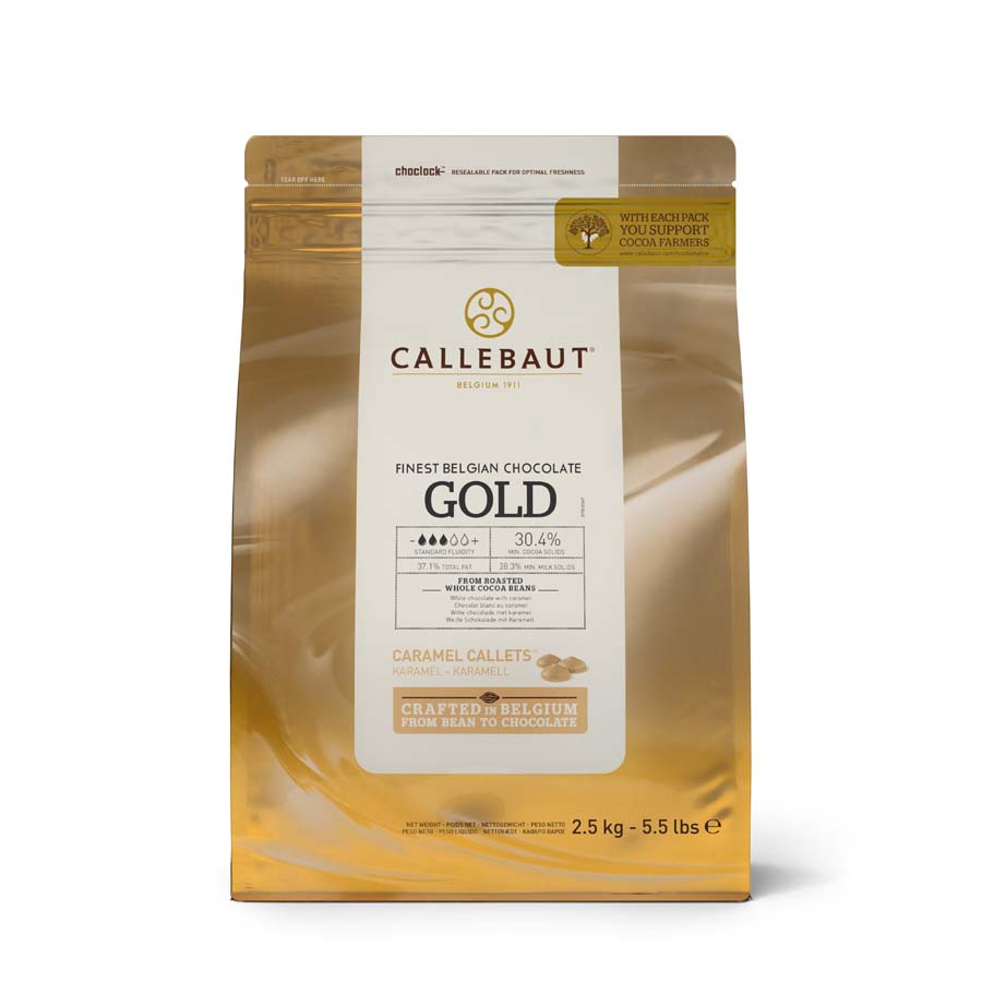 Callebaut Gold caramel flavoured white chocolate 2.5g packaging