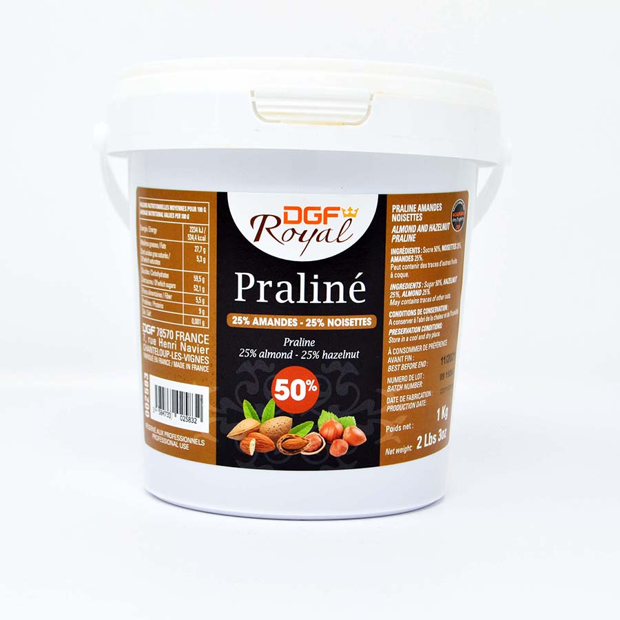 DGF almond and hazelnut praline paste packaging