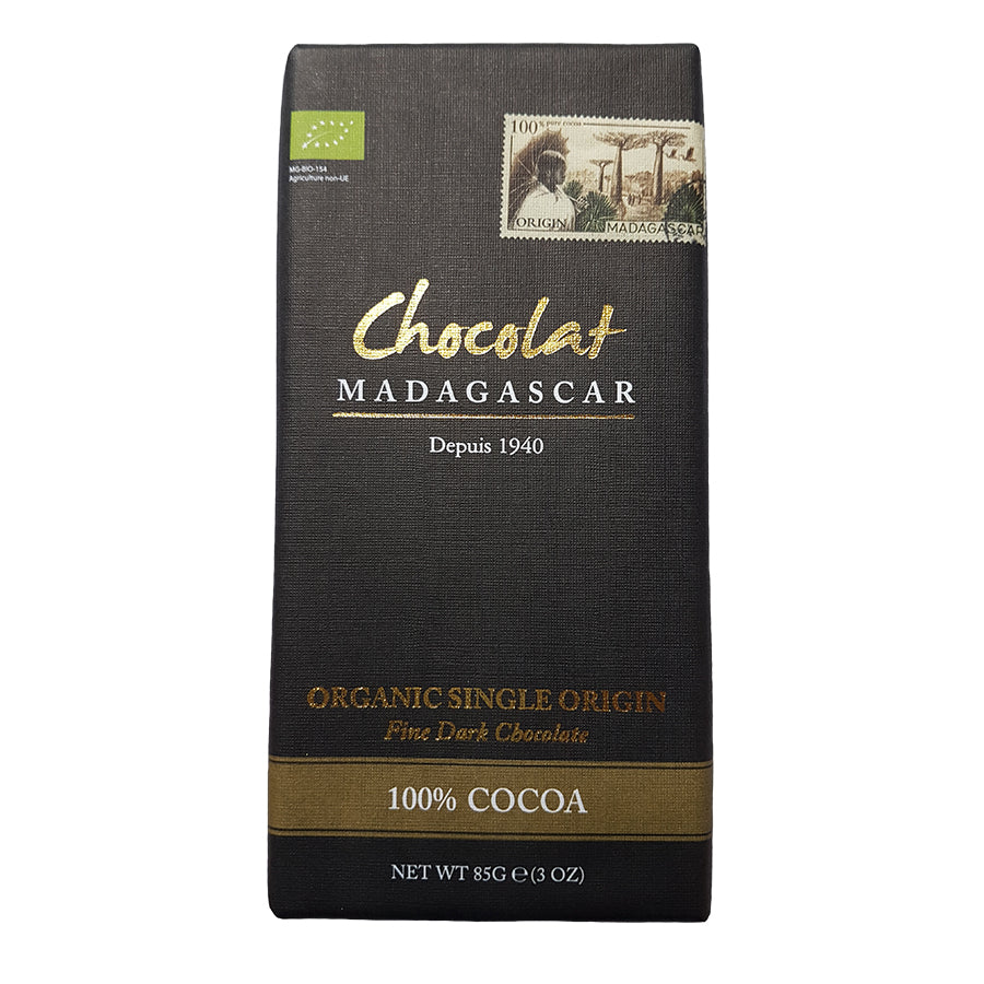 Chocolat madagascar organic madagascan dark chocolate (100%) retail bars - 10 x 85g