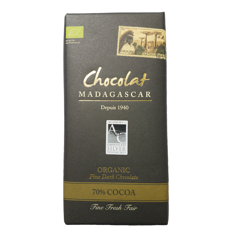Chocolat madagascar organic madagascan dark chocolate (70%) retail bars - 10 x 85g