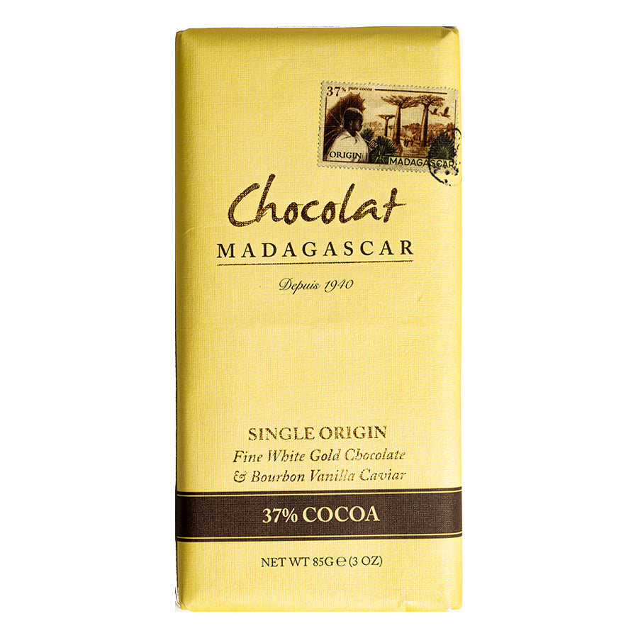 Chocolat madagascar madagascan white chocolate (37%) retail bars with bourbon vanilla - 10 x 85g