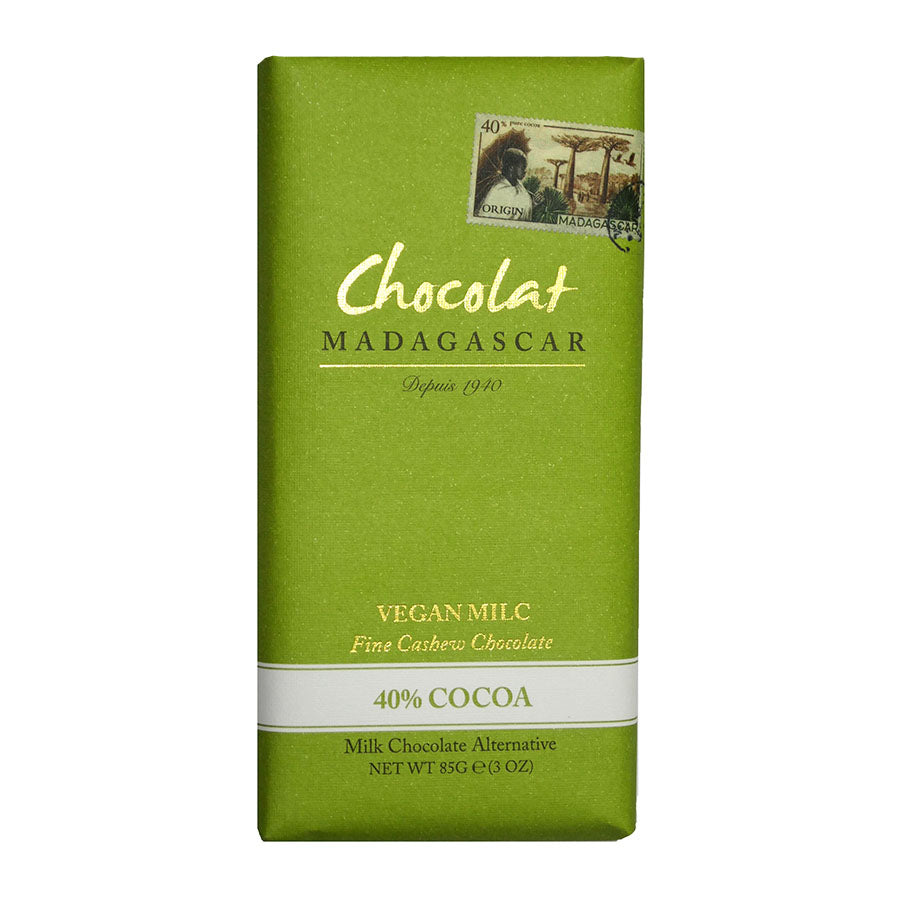 Chocolat madagascar vegan milc vegan madagascan milk chocolate (40%) retail bars - 10 x 85g