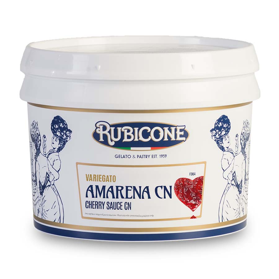 Sour Amarena cherry flavour rippling sauce (variegato) with whole cherries